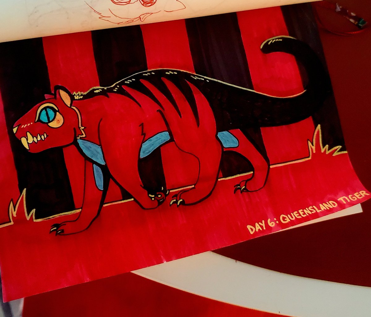 coldpups's tweet image. Day 6! Queensland Tiger ☆ I'm really enjoying the blocking in more red 👀 I also love prehistoric mammal boxiness