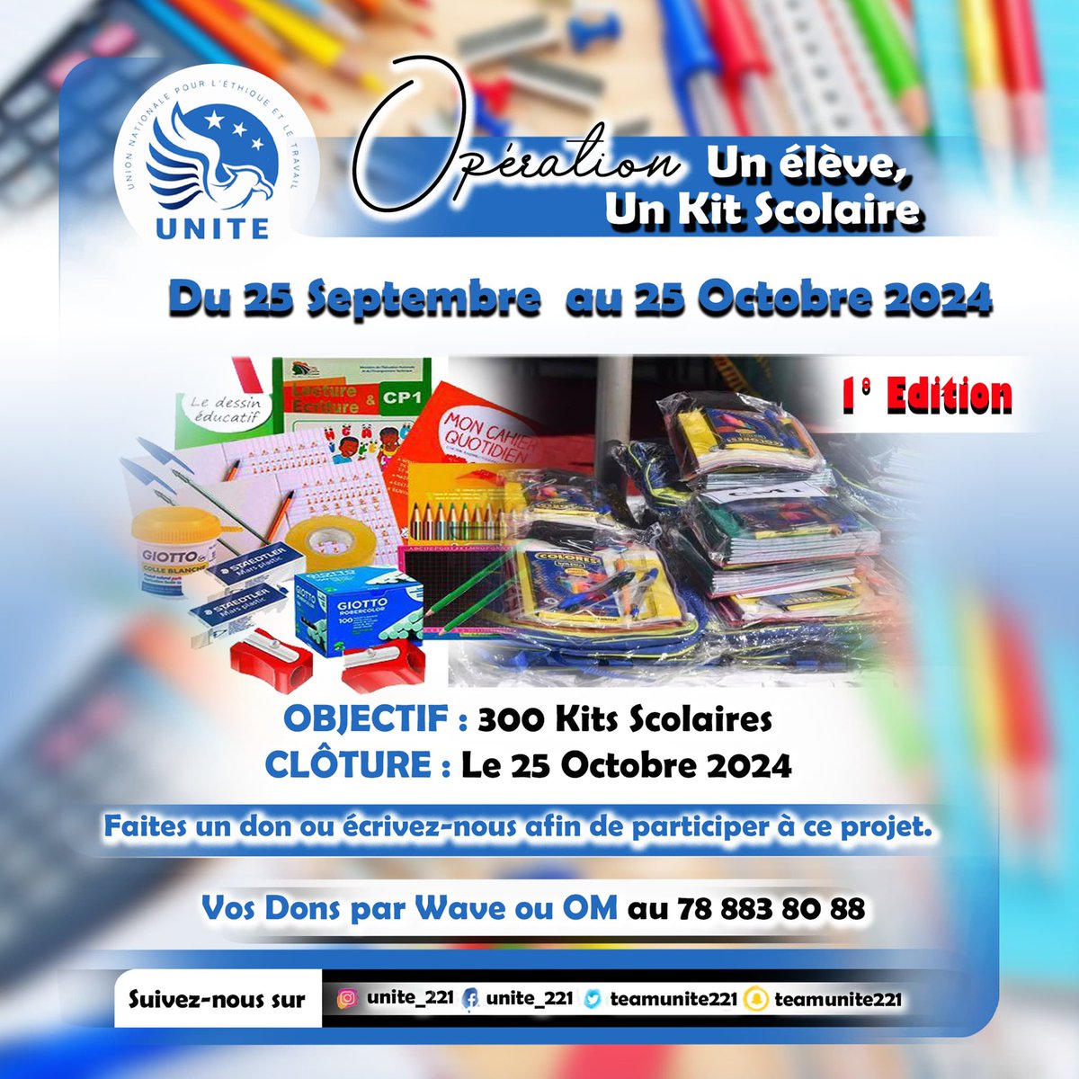 Prochain défi: Collecter 300 Kits Scolaires pour nos petits anges 🙌🏽💯❤️