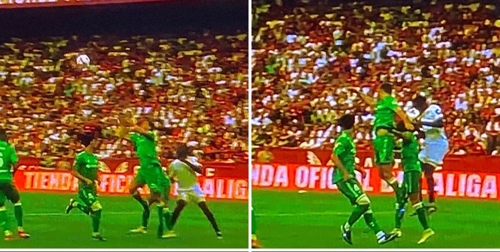 fran_navarr0's tweet image. No soy del Betis, ni del Sevilla.
Pero no puede ser jamás penalty un brazo saltando de espalda para equilibrarte en un salto. Diego Llorente no tiene intención ninguna.
NO TIENE SENTIDO !!
Nos estamos cargando el fútbol.

Penalti y 1-0 Sevilla ganando #ElGranDerbi