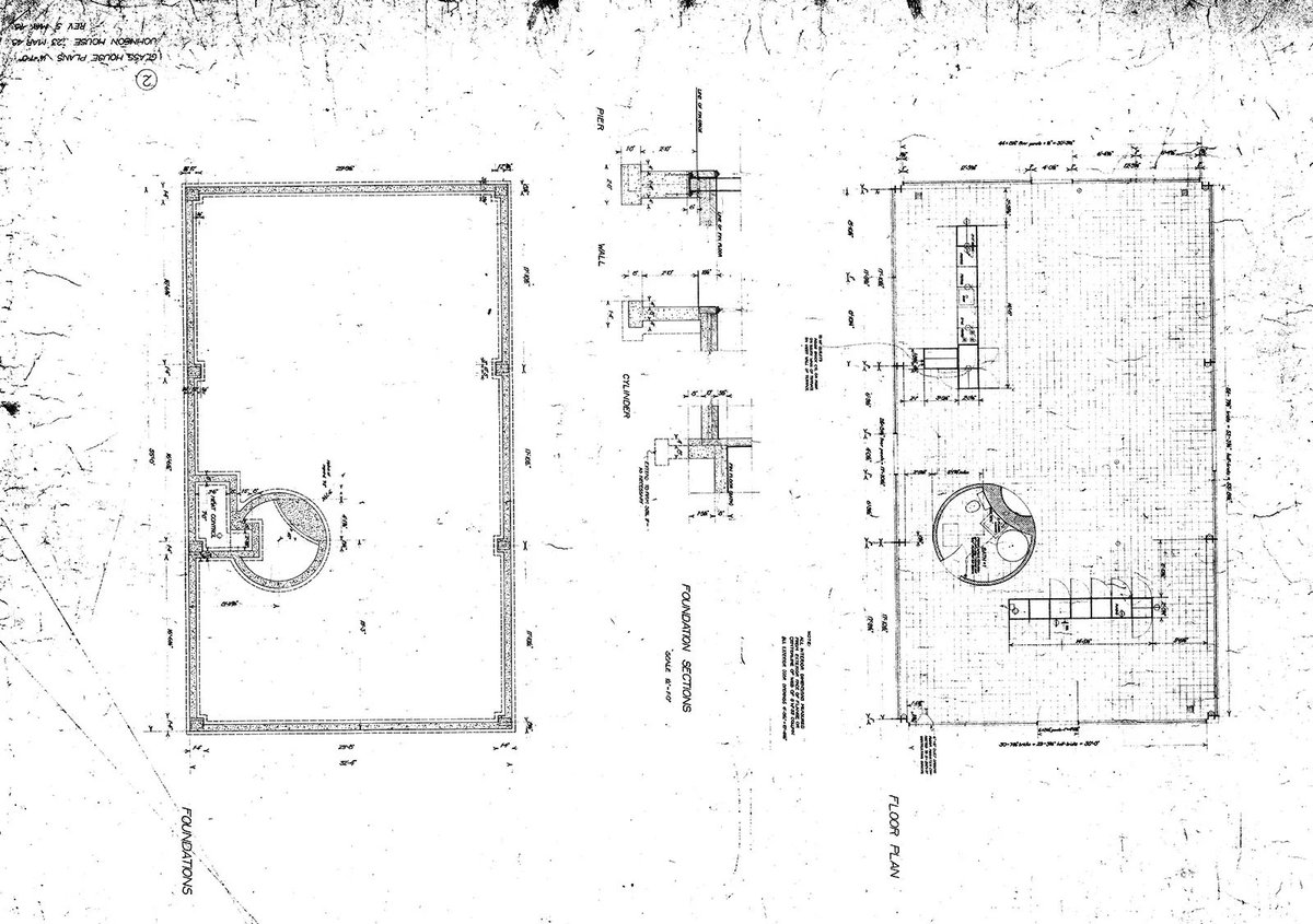 Johnson glass house corner detail., image size:1200x845