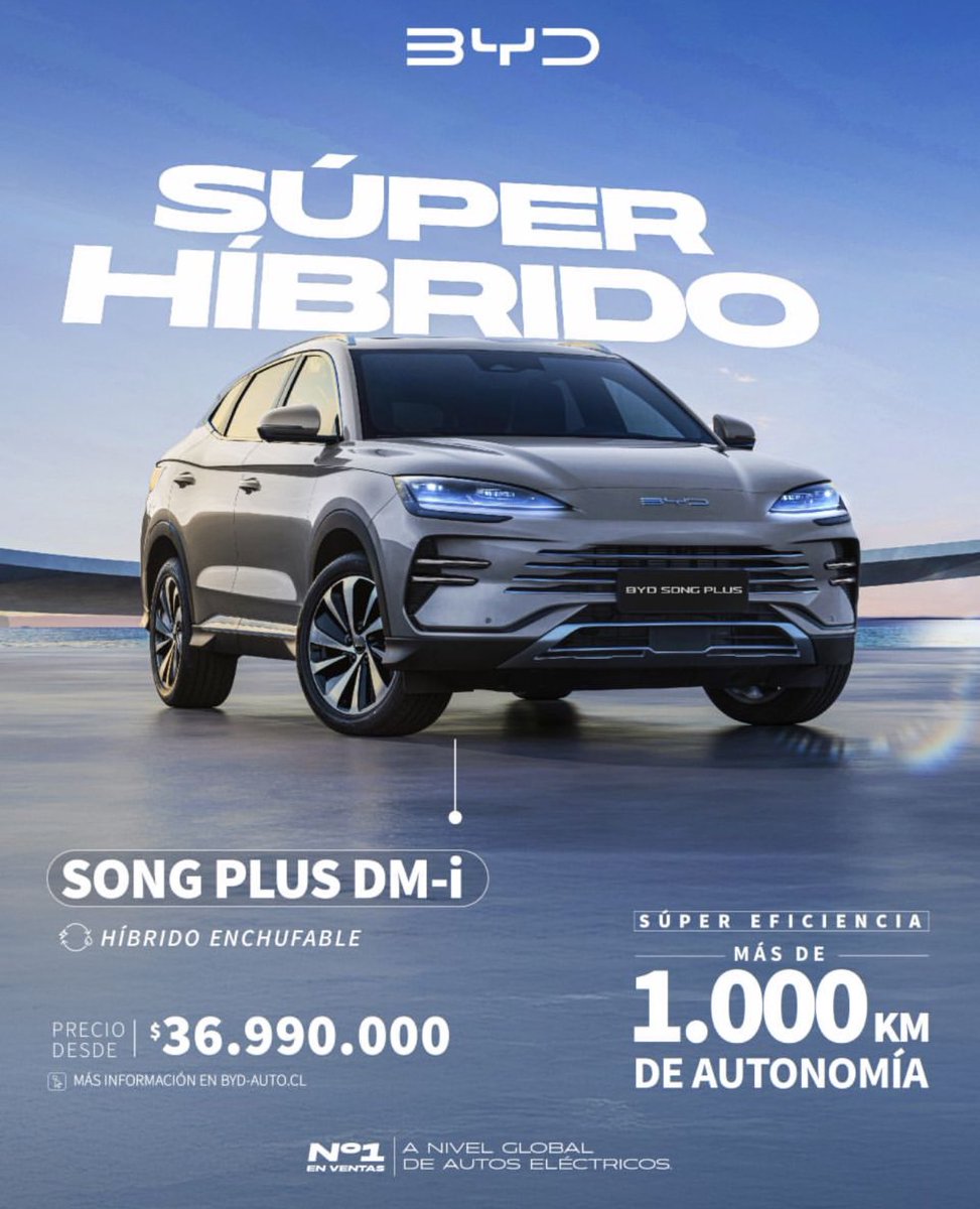 JOSEMIRANDAM's tweet image. Llega a Chile el Súper Híbrido de BYD Song Plus con tecnología DMi (Dual mode) que permite una autonomía combinada de más de 1000 kilómetros !  Agenda tu test drive aquí byd-auto.cl/?gad_source=1&amp;amp;…