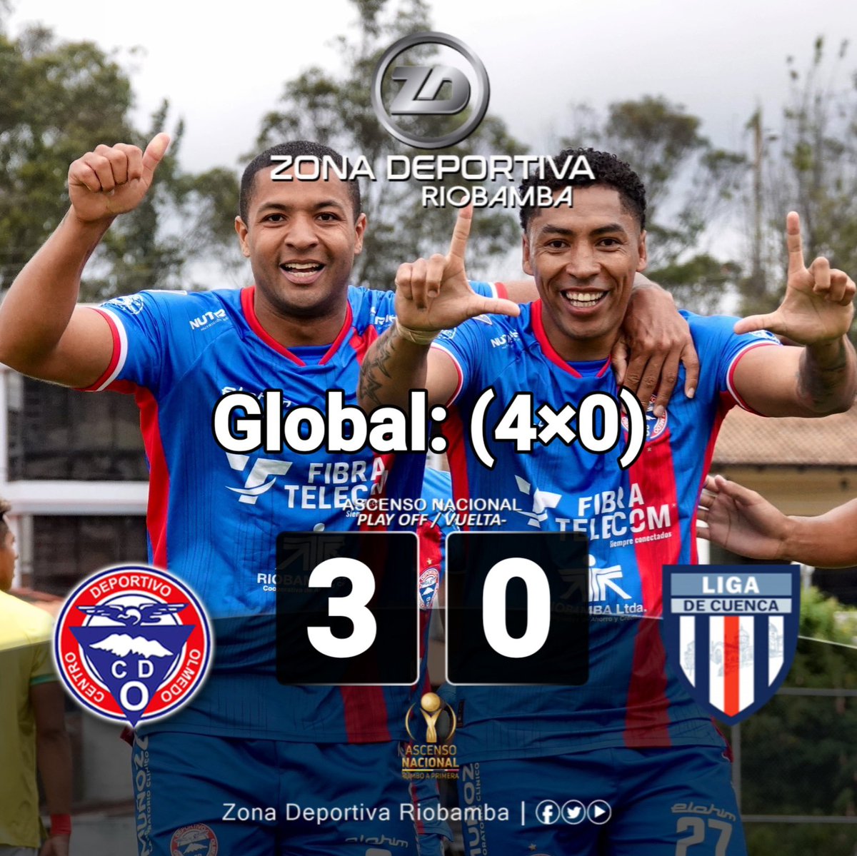 roldan_jimmy's tweet photo. #AscensoNACIONAL
¡𝘾𝙇𝘼𝙎𝙄𝙁𝙄𝘾𝙊́ 𝙀𝙇 𝘾𝙄𝘾𝙇𝙊́𝙉!

Marcador Final:
#CDOlmedo 3 - 0 #LigaDeCuenca
Estadio "Olímpico" - #Riobamba
#32avosDeFinal / #CotejoDeVuelta
#Global: (4x0) ✅

#OLM:
• #AdriánVera
• #EthanGonzález
• #AndréLara

@Segunda_Ec
Informa: #JimmyRoldán https://t.co/Gj5tpugDfl