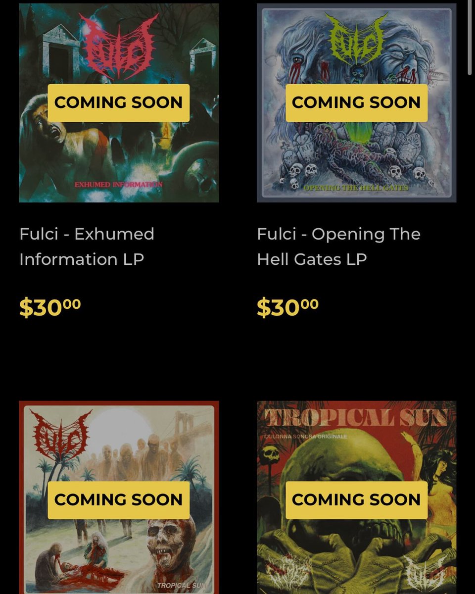 MeteorGem's tweet photo. ✨COMING SOON✨
@fulcicult catalog repress imminent
Sign up for email notifications in the UPCOMING section of our webshop
#deathmetal #fulci #deathmetalvinyl #chicagorecordstore #newmetalalbums #deathmetaldistro #timetokillrecords https://t.co/L64ky0fyBZ