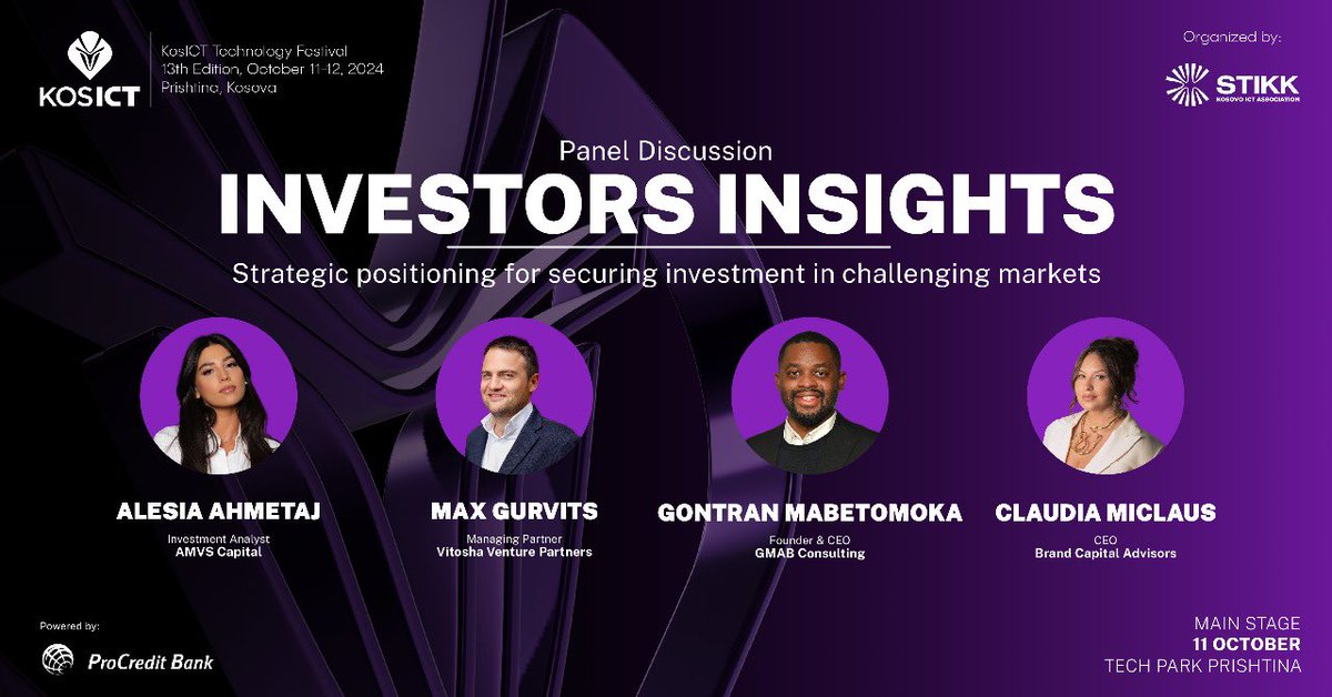 Excited to join an incredible lineup of experts as a panelist at KosICT Festival🎤 
Can’t wait to dive into discussions on the venture capital ecosystem . 🚀 
Let’s shape the future of investment together! #InvestmentConference #Finance #Innovation #PrivateEquity