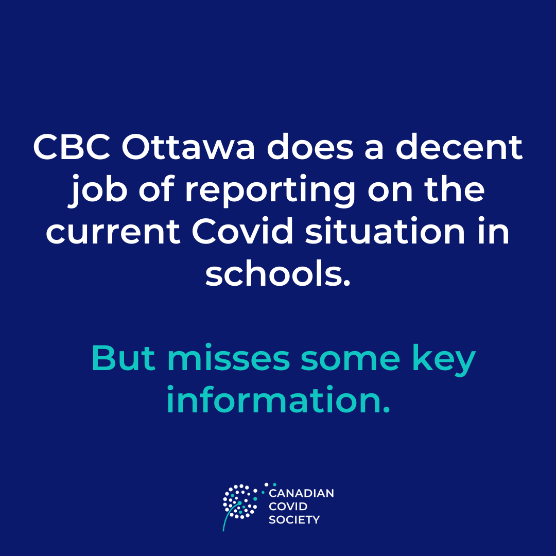 CanCovSoc's tweet photo. Without public health advice, the media's the best option most parents have for Covid info. Let’s take a look at this September 22 article from the CBC  and see if it makes the grade.

#BCEd #AbEd #SKEd #MbED #ONed #EduQc #NBed #NSed #PEIed #NFLDed #NWTed #YKed #Nunavuted https://t.co/jpbXf5SFSW