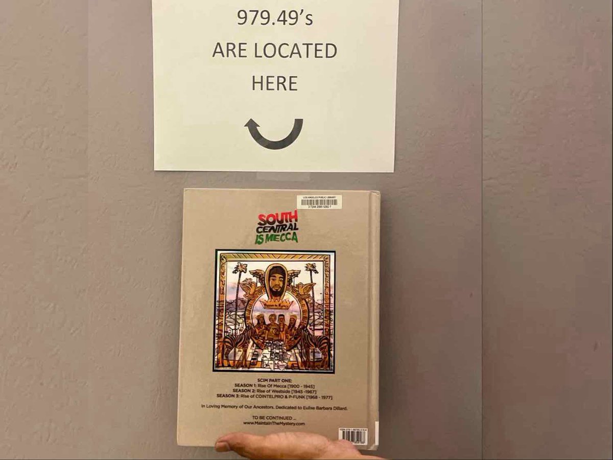 South Central Is Mecca is now available to borrow at your local library. Visit DTLA Central Lobrary for immediate access on book shelves. 

Level: Lower Level 4 (History &amp; Genealogy)
Shelf Location: 979. 494. S645