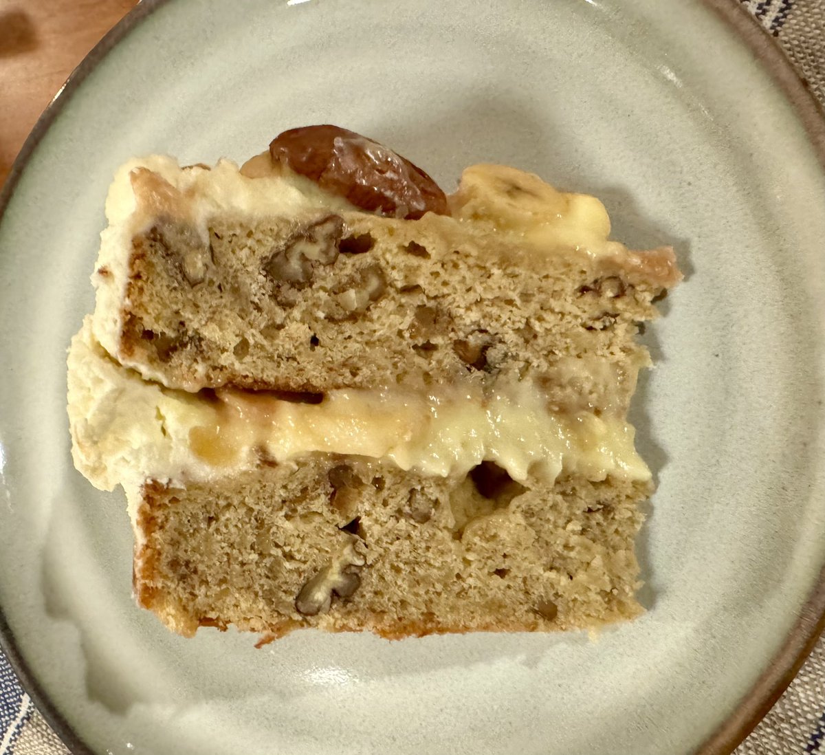 For my partner Ryan’s birthday I made a banana nut cake layered with banana pudding, caramel, and whipped cream (he loves banana desserts)