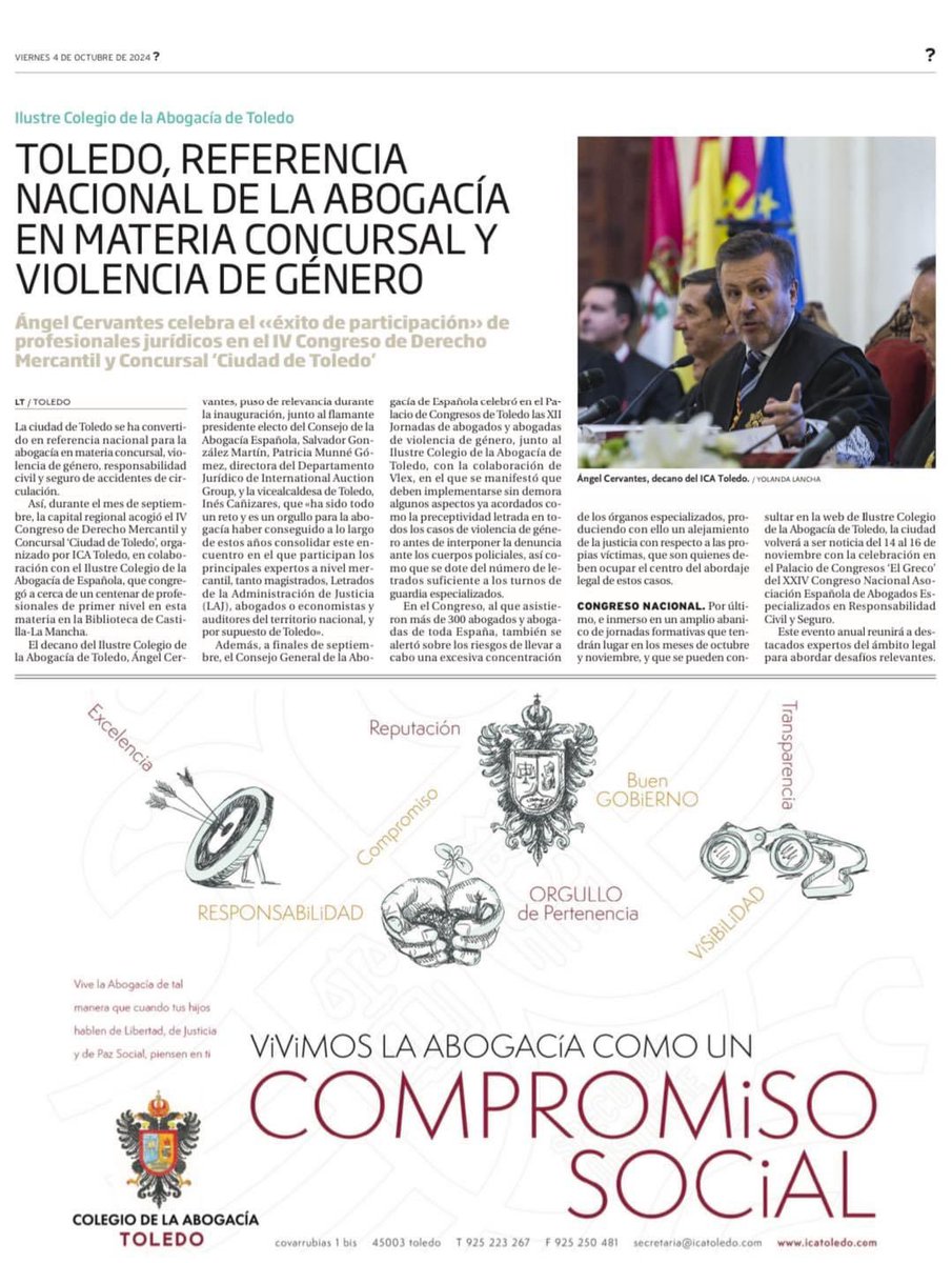 Toledo, referencia nacional en materia concursal, de violencia de género, y de responsabilidad civil y seguro en materia de accidentes de circulación. Vía <a href="/tribunadetoledo/">La Tribuna de Toledo</a>
