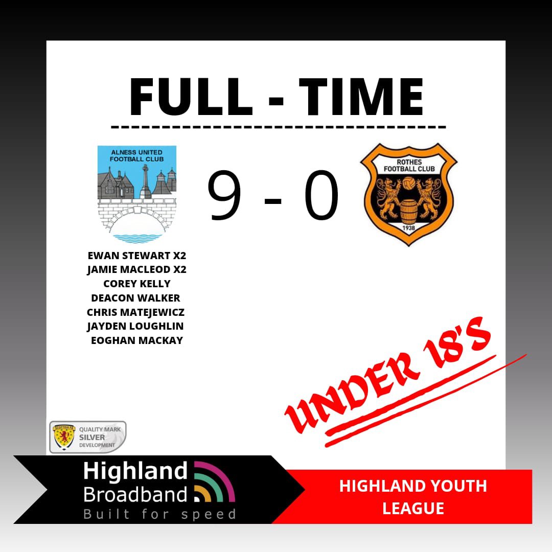 Full time in today's Under 18 Highland League match.
Thank you to Highland Broadband for their continued support and for sponsoring the team this season.