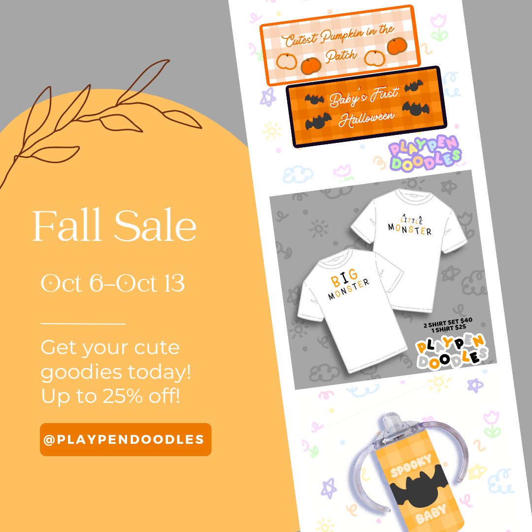 playpendoodles's tweet photo. It's Fall yall! 🍂 discounts automatically apply at checkout ✨️ https://t.co/JAxJEsh5KS