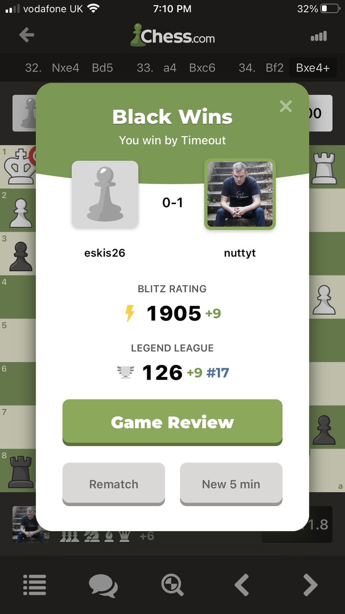 Hit 1900 on blitz at <a href="/chesscom/">Chess.com</a> What is even more satisfying is that 3 of the games today were lines that I’ve done videos on with my Nutty Chess Tips Youtube channel. 
#chess #chesspunks