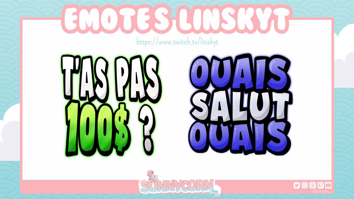 Sunnycorn_'s tweet image. Nouvelles émotes pour @Linskyt ✨
twitch.tv/linskyt

Merci pour ta confiance 💖