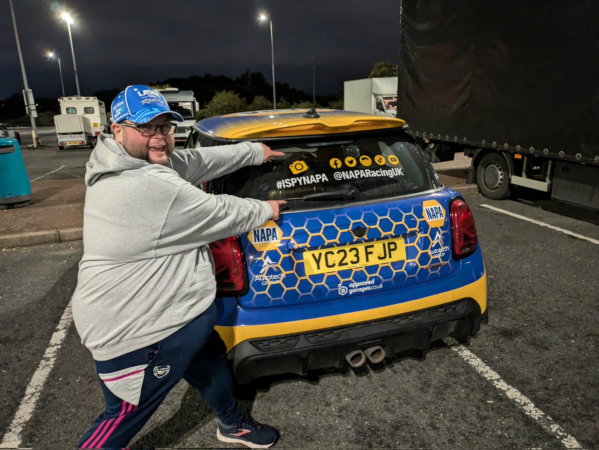 coolkittten14's tweet photo. After an amazing day of the British Touring Cars at Brands Hatch and Jake Hill becoming 2024 BTCC Champion (wooooo!), we found a @naparacinguk Mini in the car park at Thurrock Services!! #ISPYNAPA https://t.co/pC7an2u2ZM
