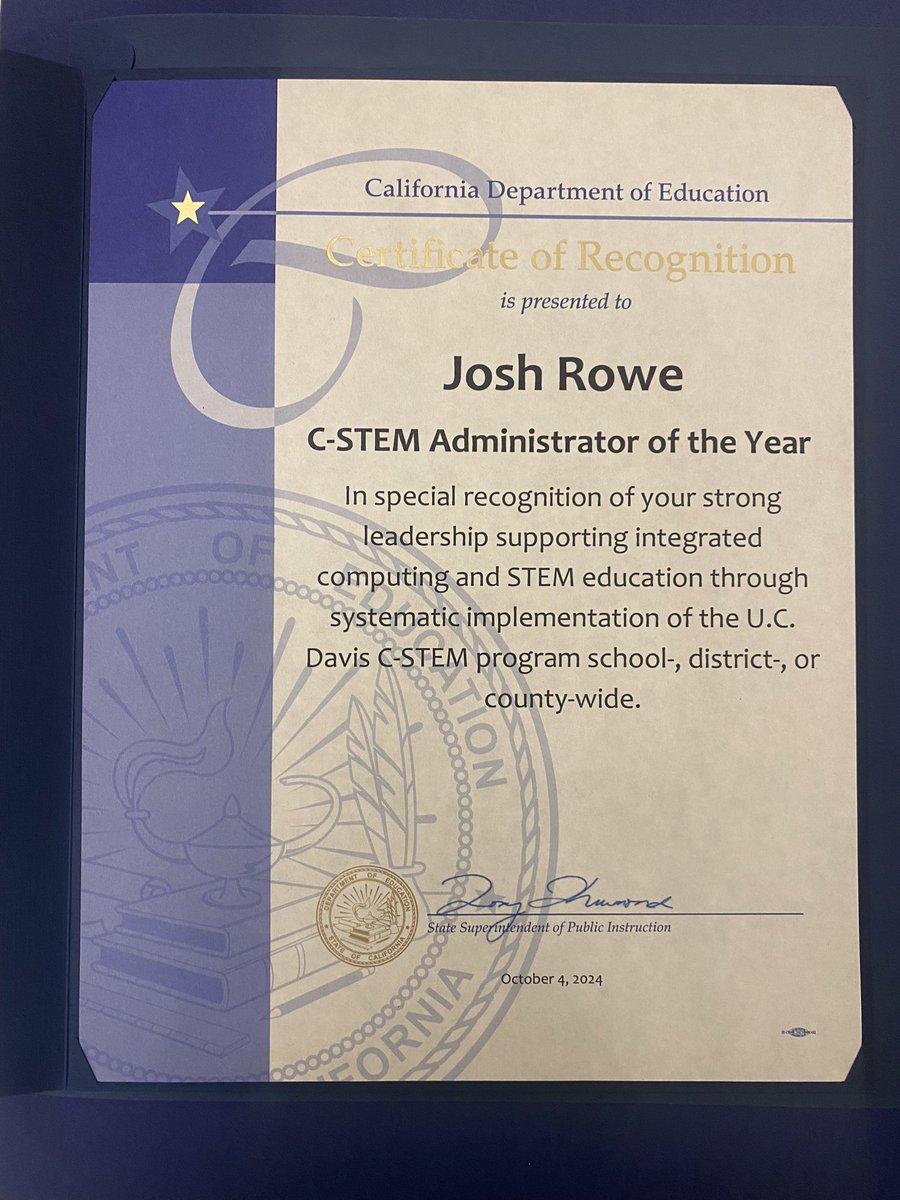 Honored and humbled to receive the UC Davis CSTEM Administrator of Year Award at 14th Annual <a href="/ucdcstem/">UC Davis C-STEM Center</a> Conference last Friday. #cstem #robotics #computerscience #cstem #ucdavis #principal #educacion