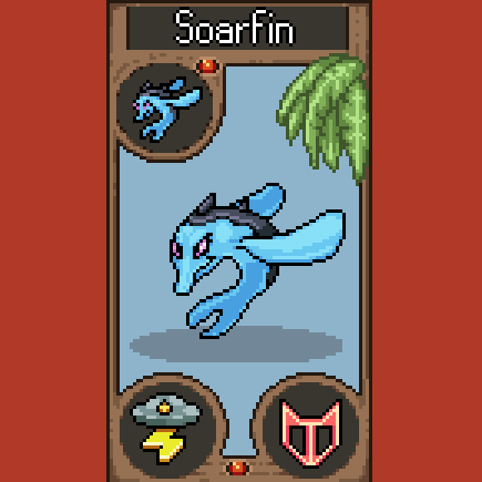 Soarfin are ocean mammals that can leap 30ft into the air to catch birds with its wing-like fins! But don’t get too close—their electrified backs can deliver a 100-volt shock! They can even fly for up to 5 hours at 18 mph. Truly a force of nature! #pixelart #gamedev #indiegame