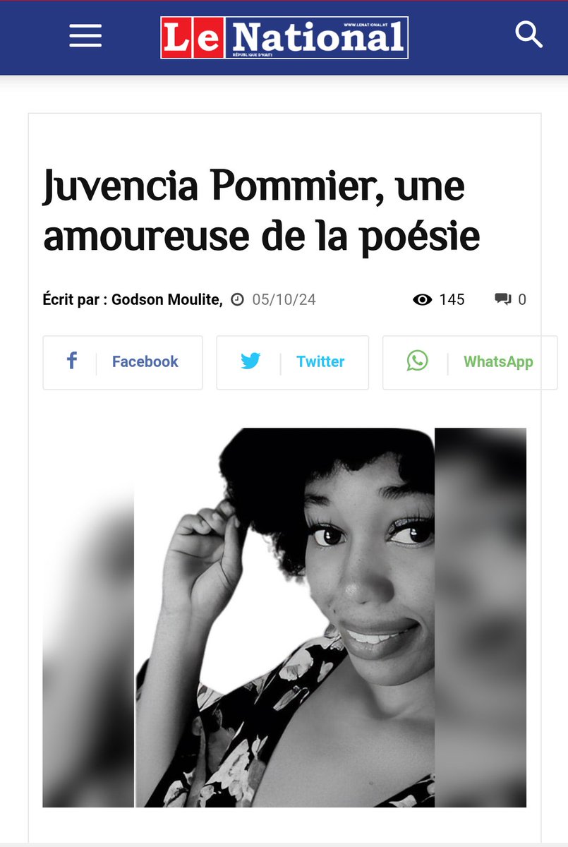 <a href="/rensoley100stil/">JUJU( Juven..)🖤🥷🇭🇹</a>
"Une amoureuse de la poésie".
Elle utilise l'écriture comme un outil ou une arme, où chaque mot est une balle, chaque phrase un chargeur, chaque strophe un arsenal, et chaque poème une caserne, en particulier pour ses textes engagés.
👀👇
lenational.org/post_article.p…