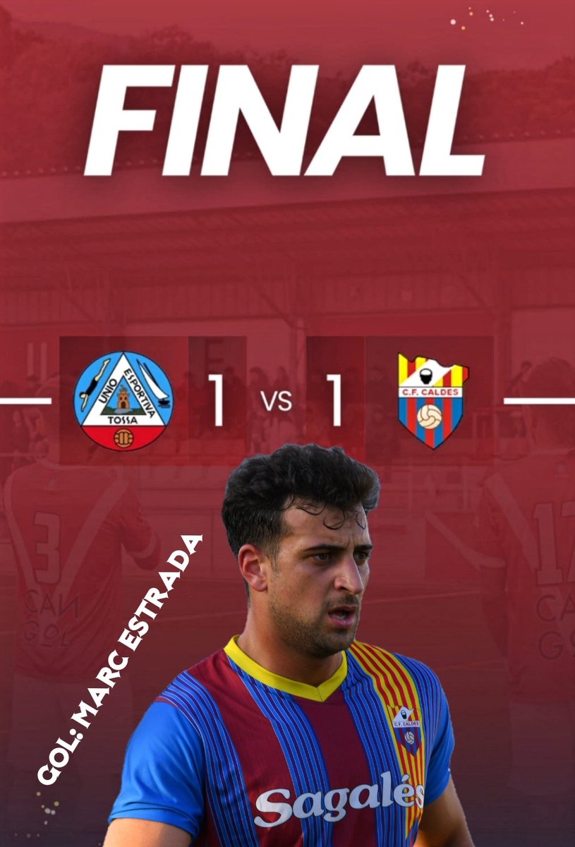 C.F.Caldes (@cfcaldes) on Twitter photo Empat en la segona sortida consecutiva del nostre primer equip al camp del <a href="/UETOSSA1922/">Unió Esportiva Tossa</a> a 1 gol.
Autor: <a href="/marc_estrada7/">Marc Estrada</a>
<a href="/XaviOG/">Xavi Ortega</a>
<a href="/EsportsCaldesM/">Esport que bull</a>
<a href="/PuntValles/">Punt Vallès</a>
<a href="/NoticiesCalderi/">calderí</a>
<a href="/RadioCaldes/">Radio Caldes</a>
<a href="/CatalunyaFtbl/">CatalunyaFutbol</a>
<a href="/FCF_CAT/">Federació Catalana de Futbol</a>
<a href="/SoyJoseAntonio/">Jose Antonio</a> Empat en la segona sortida consecutiva del nostre primer equip al camp del <a href="/UETOSSA1922/">Unió Esportiva Tossa</a> a 1 gol.
Autor: <a href="/marc_estrada7/">Marc Estrada</a>
<a href="/XaviOG/">Xavi Ortega</a>
<a href="/EsportsCaldesM/">Esport que bull</a>
<a href="/PuntValles/">Punt Vallès</a>
<a href="/NoticiesCalderi/">calderí</a>
<a href="/RadioCaldes/">Radio Caldes</a>
<a href="/CatalunyaFtbl/">CatalunyaFutbol</a>
<a href="/FCF_CAT/">Federació Catalana de Futbol</a>
<a href="/SoyJoseAntonio/">Jose Antonio</a>