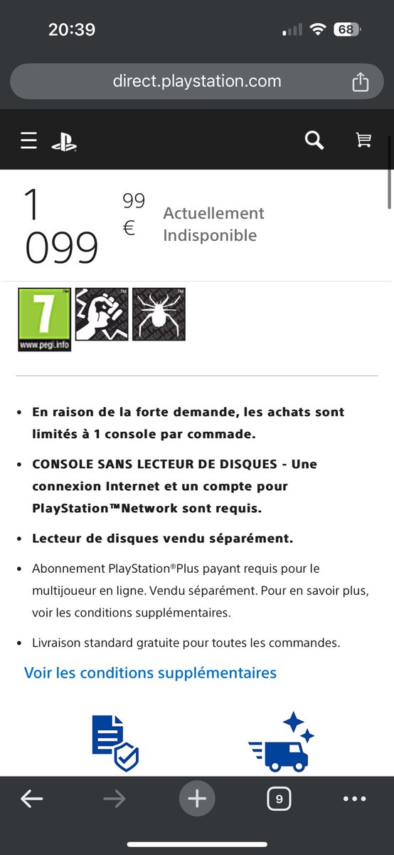 DLc77410's tweet photo. @SonyFrance Erreur repérée sur votre site dans la phrase : « … à 1 console par commade ». 
Une correction s’impose sur le mot commande 😉. 
En guise de remerciement, un accès au Pack PlayStation 5 Pro 30ème anniversaire serait apprécié… 😎 #PS5 @PlayStationFR @PlayStationEU https://t.co/68QtOOgMKz