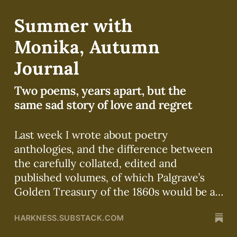 This week, I was so happy to write about two of my favourite poems, and poets. I only wish I could share with Louis MacNeice as well!  <a href="/McgoughRoger/">Roger Mcgough</a> open.substack.com/pub/harkness/p…