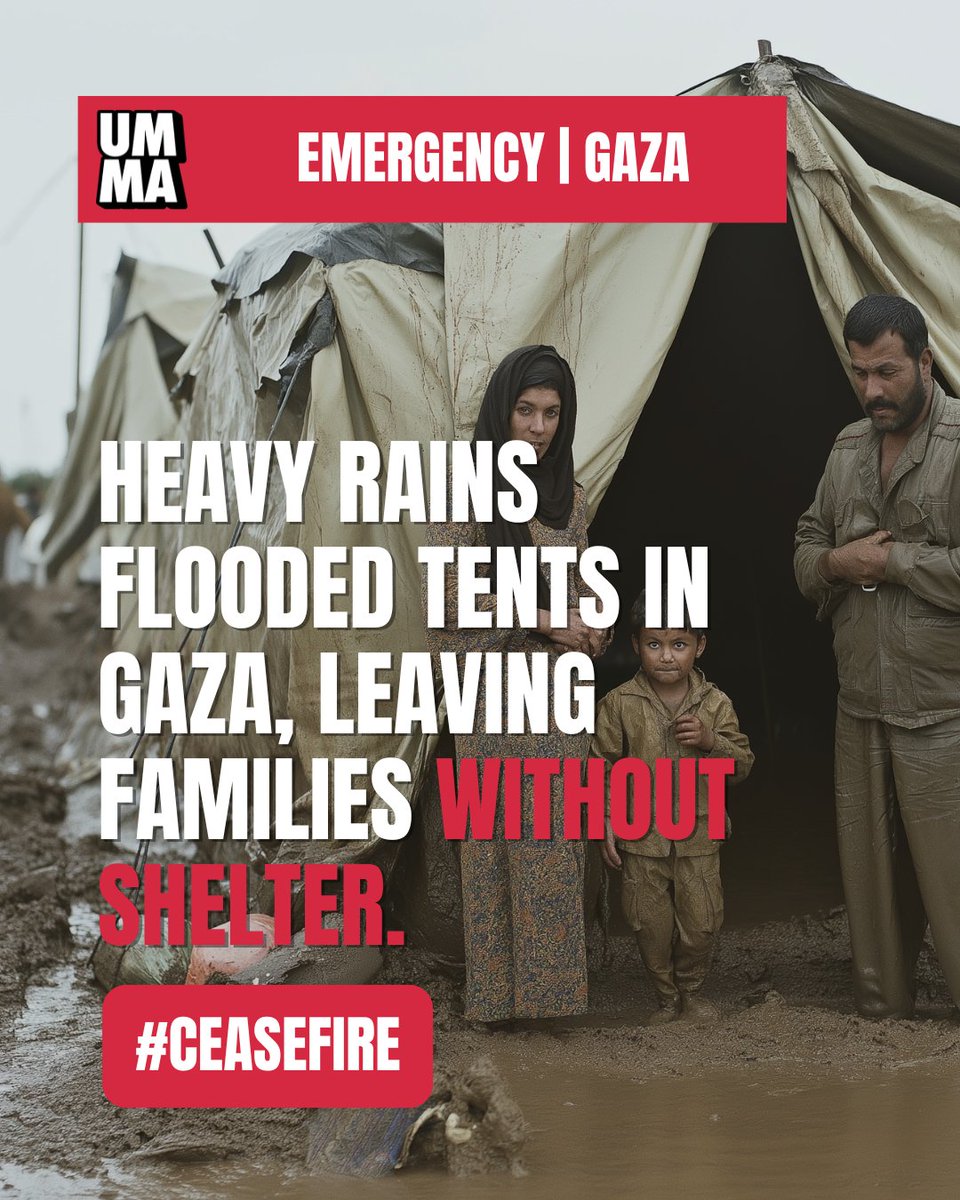 ummaFoundation's tweet photo. Heavy rains in Gaza have flooded tents, leaving displaced families without shelter. These vulnerable communities urgently need help to rebuild and stay safe. #SupportGaza https://t.co/U8UfU4nygb