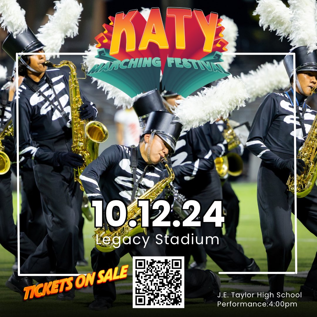 Katy Marching Festival (@katymarching) on Twitter photo Get ready for the 2024 #katymarchingfestival on October 12, 2024 featuring some of the top bands in the area. <a href="/JETHSBand/">Taylor Bands</a> @fineartskatyisd #katyisdfinearts #highschoolmarchingband Get ready for the 2024 #katymarchingfestival on October 12, 2024 featuring some of the top bands in the area. <a href="/JETHSBand/">Taylor Bands</a> @fineartskatyisd #katyisdfinearts #highschoolmarchingband