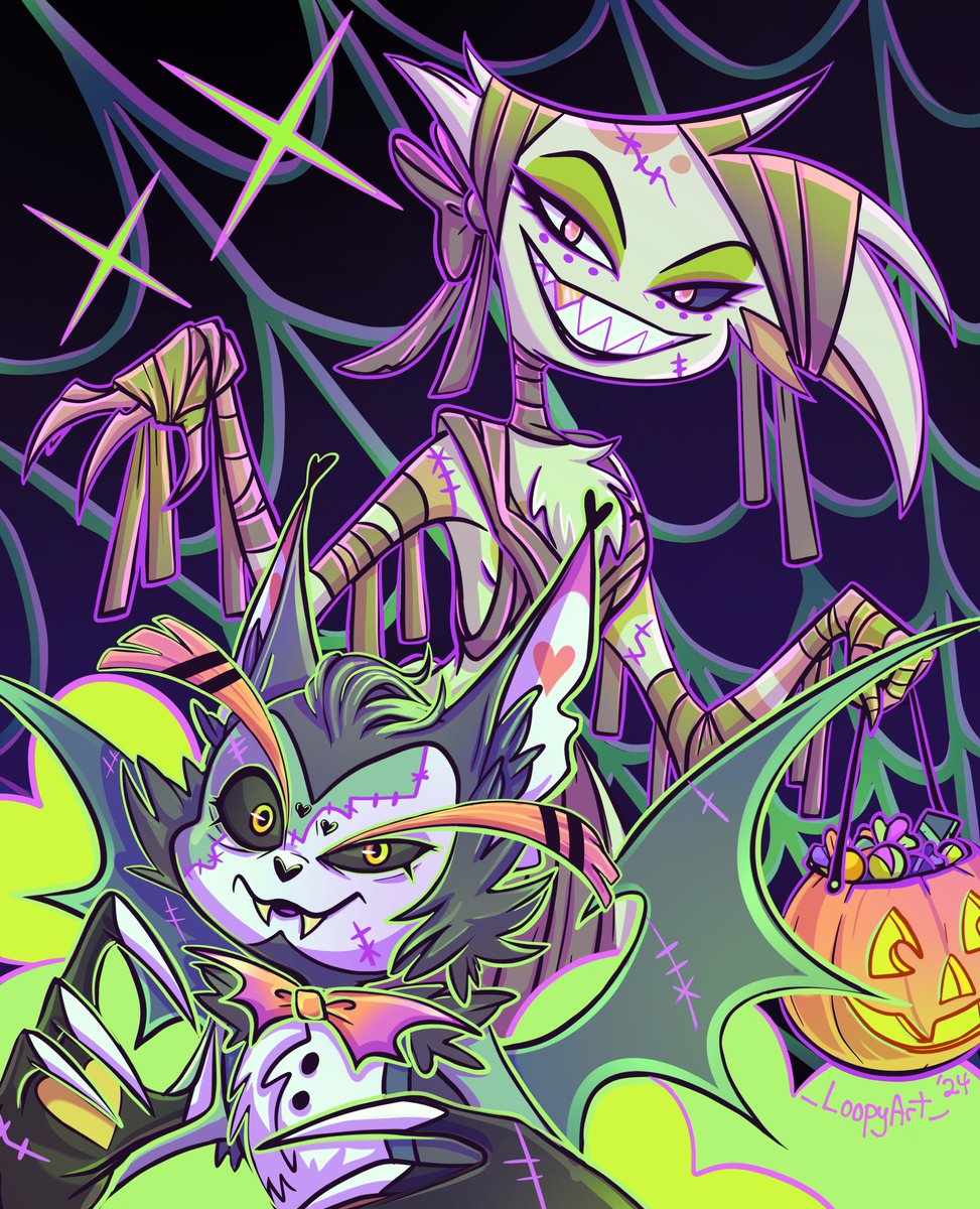 I’m in love with drawing #huskerdust in #Halloween fits!! 🎃🦇 ✨

#husk #hazbinhotel #angeldust
