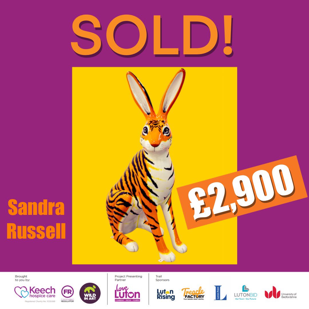Sandra Russell Art 🎨 (@sandrussellart) on Twitter photo Tig-Hare 🐯🐇🔴 SOLD for £2️⃣,9️⃣0️⃣0️⃣! 🎉🥳
He was one of many <a href="/ShortTailTrail/">ShortTailTrail</a> sculptures that were auctioned to raise funds for <a href="/KeechHospice/">Keech Hospice</a> in #Luton. It was a great <a href="/wildinart/">Wild in Art</a> trail I was proud to be a part of. Thanks to the buyer!
#ShortTailTrail #WildInArt #WildInArtArtist Tig-Hare 🐯🐇🔴 SOLD for £2️⃣,9️⃣0️⃣0️⃣! 🎉🥳
He was one of many <a href="/ShortTailTrail/">ShortTailTrail</a> sculptures that were auctioned to raise funds for <a href="/KeechHospice/">Keech Hospice</a> in #Luton. It was a great <a href="/wildinart/">Wild in Art</a> trail I was proud to be a part of. Thanks to the buyer!
#ShortTailTrail #WildInArt #WildInArtArtist