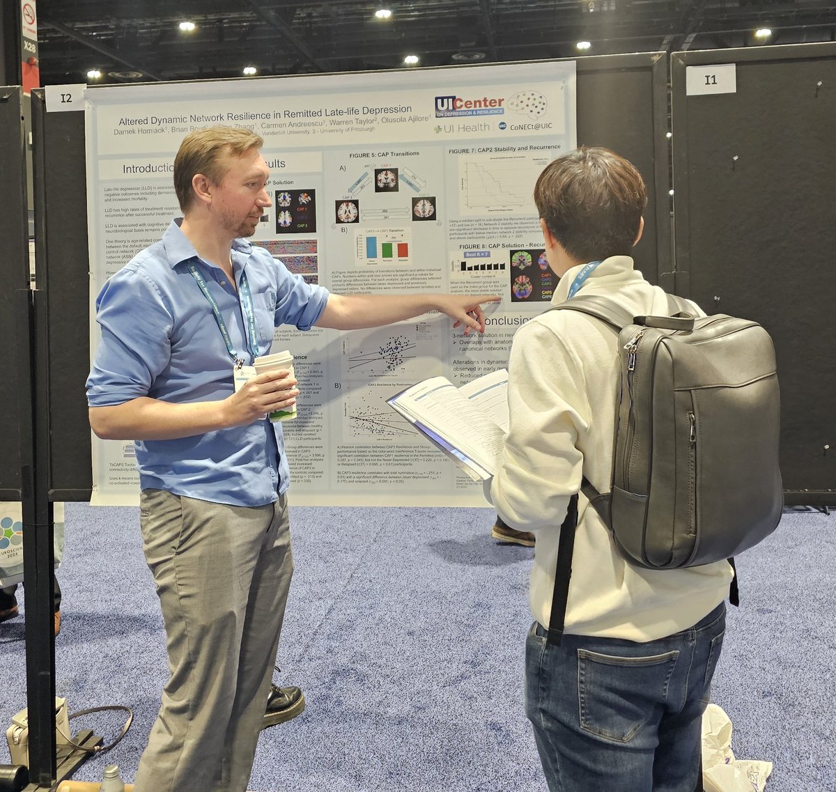 @PsychiatryUIC research track resident Dr. Damek Homiack of the <a href="/UIConect/">The CoNeCT Lab</a> lab presenting work from the REMBRANDT late-life depression study at #SfN24