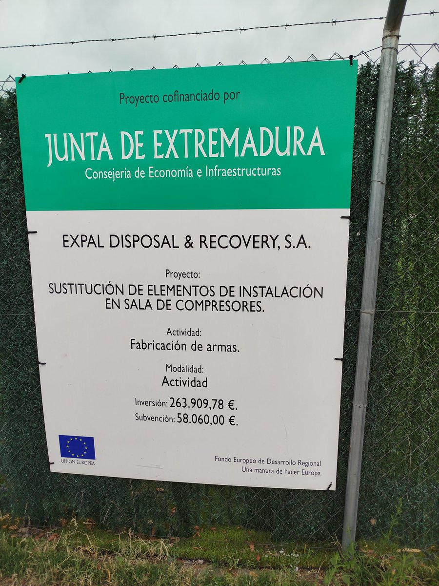 Cthuchi's tweet photo. Actividad: fabricación de armas.
Subvención: casi sesenta mil euros.
Lugar: Expal Disposal, ahora propiedad de Rheinmetall, a la que no le hacen falta subvenciones porque sus beneficios suben de forma paralela al número de muertos civiles en conflicto armado... https://t.co/7Lk7FKDogN