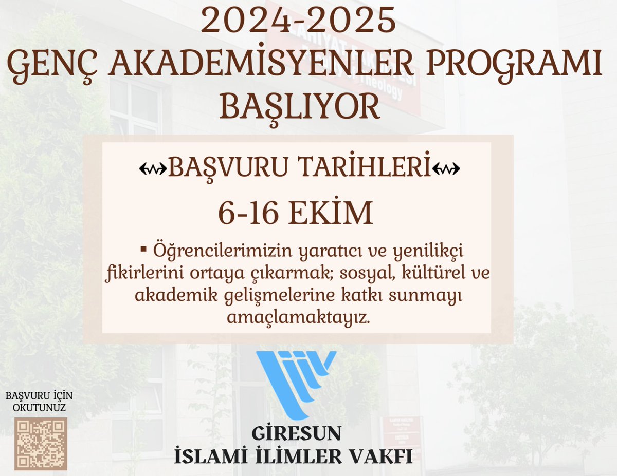 ▪︎ Akademik kariyerine yeni adım atan genç akademisyenler için, bilgi ve deneyim paylaşımını  arttırma etkinliğimiz başlıyor.

Başvurularınızı Bekliyoruz.💐