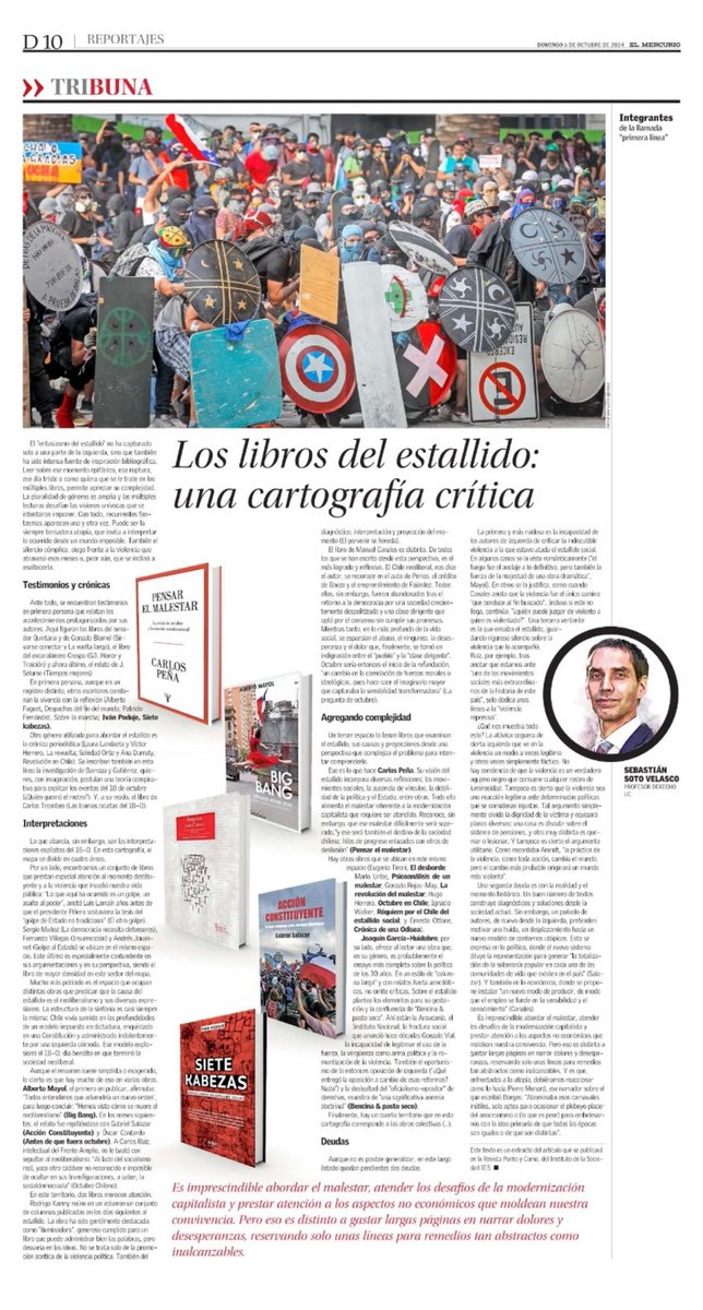 En el cuerpo D de El Mercurio el autor de esta nota describe mi libro Antes de que fuera octubre con aseveraciones que yo jamás he escrito ni que tampoco de pueden desprender del texto. Me parece que desprestigiar así el trabajo ajeno es deshonesto.