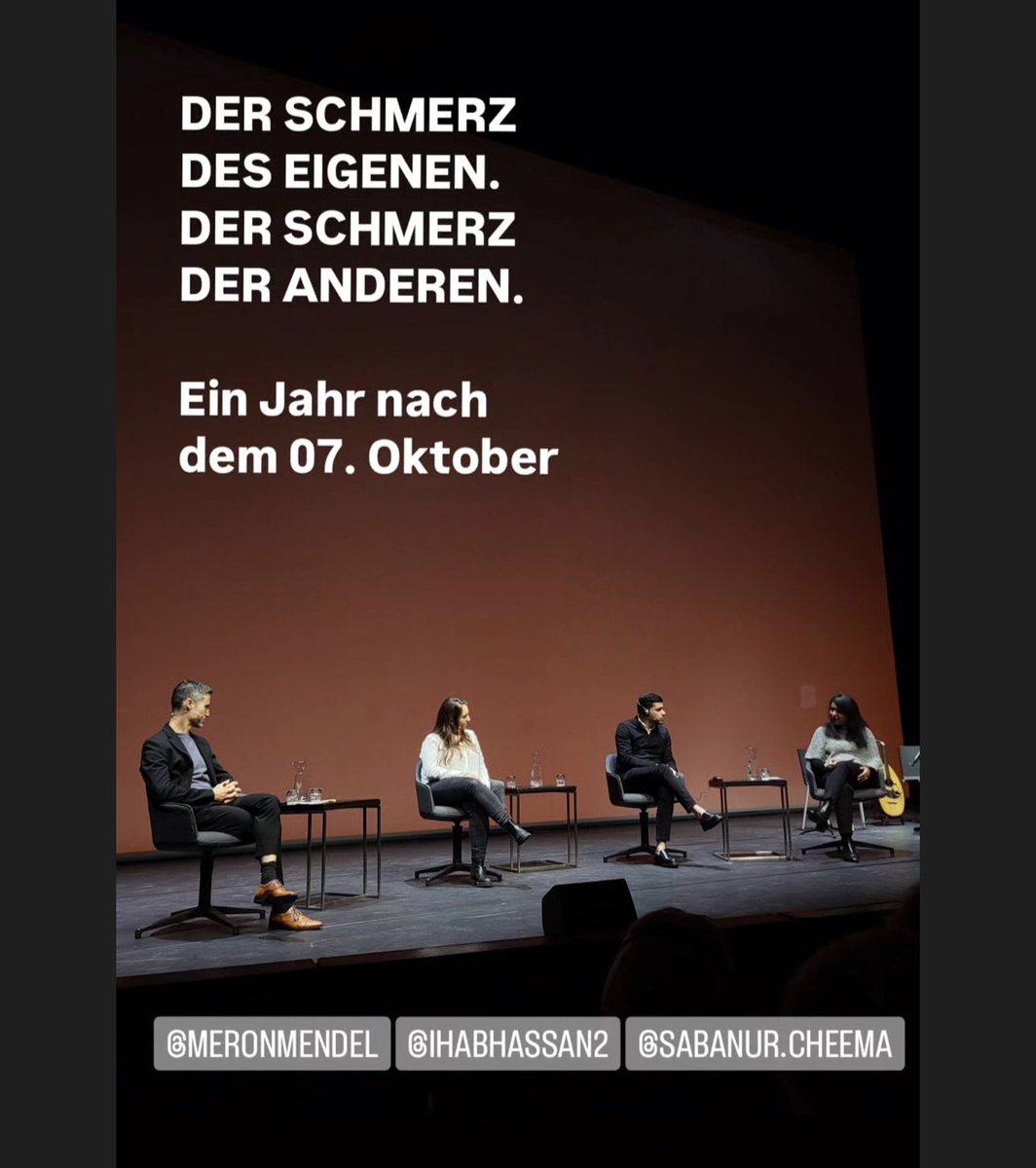 Saba-Nur Cheema (@sabanurcheema) on Twitter photo Im <a href="/SchauspielFFM/">Schauspiel Frankfurt</a> haben <a href="/MeronMendel/">Dr. Meron Mendel</a> & ich heute - ein Jahr nach dem 7.Oktober - palästinensische sowie jüdisch-israelische Perspektiven miteinander ins Gespräch gebracht.
Vielen Dank Nathalie Friedlender & <a href="/IhabHassane/">Ihab Hassan</a> für das offene und emphatische Gespräch. Im <a href="/SchauspielFFM/">Schauspiel Frankfurt</a> haben <a href="/MeronMendel/">Dr. Meron Mendel</a> & ich heute - ein Jahr nach dem 7.Oktober - palästinensische sowie jüdisch-israelische Perspektiven miteinander ins Gespräch gebracht.
Vielen Dank Nathalie Friedlender & <a href="/IhabHassane/">Ihab Hassan</a> für das offene und emphatische Gespräch.