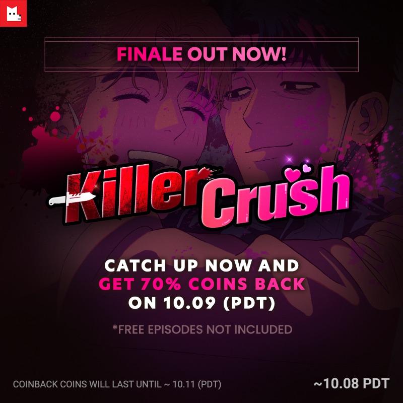 LezhinComics_US's tweet image. Sad to have 🔪𝗞𝗶𝗹𝗹𝗲𝗿 𝗖𝗿𝘂𝘀𝗵🔪 go...but it's also the perfect time to catch up on the entire series &amp;amp; get 𝟳𝟬% of your coins back!
⏰~𝟭𝟬/𝟴 𝗣𝗗𝗧⁠
💰Get yours back on 𝟭𝟬/𝟵 𝗣𝗗𝗧!⁠
💘𝗥𝗲𝗮𝗱 𝗡𝗼𝘄!👉bit.ly/series_complete
⁠
#KillerCrush #Coinback