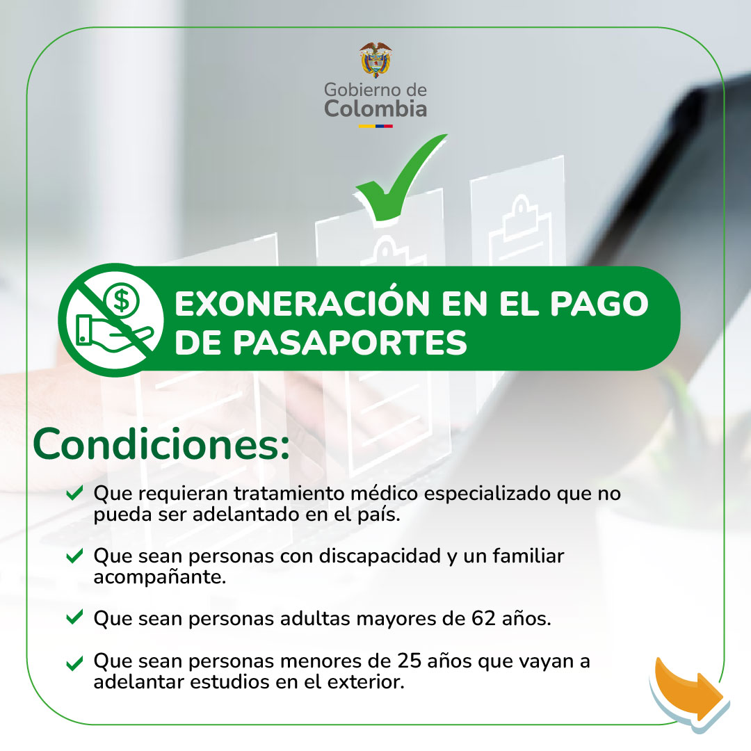 CancilleriaCol's tweet photo. La expedición de pasaportes será gratuita para los colombianos y colombianas que se encuentren en el país y pertenezcan al nivel uno y dos de Sisben, que sean mayores de 62 años y personas que necesiten salir del país por razones de salud, educativas o laboral, entre otras. #PasaportesParaTodos  #PasaportesDelCambio