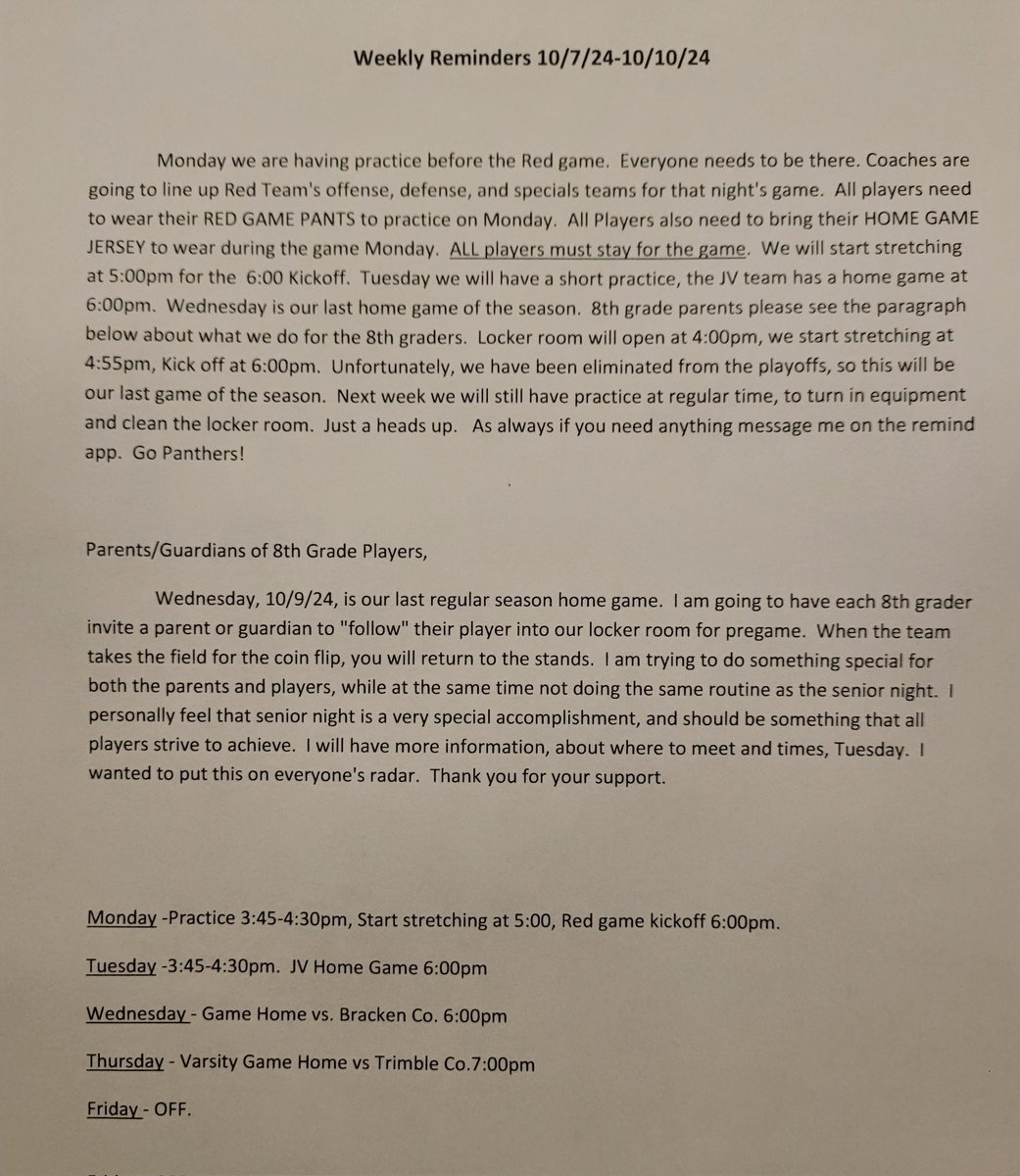 LMSFBALL's tweet photo. Weekly Reminders &amp; Updates
Please take a minute and read through everything happening this week.  Especially if your player is an 8th grader. https://t.co/2hGl8R5gb6