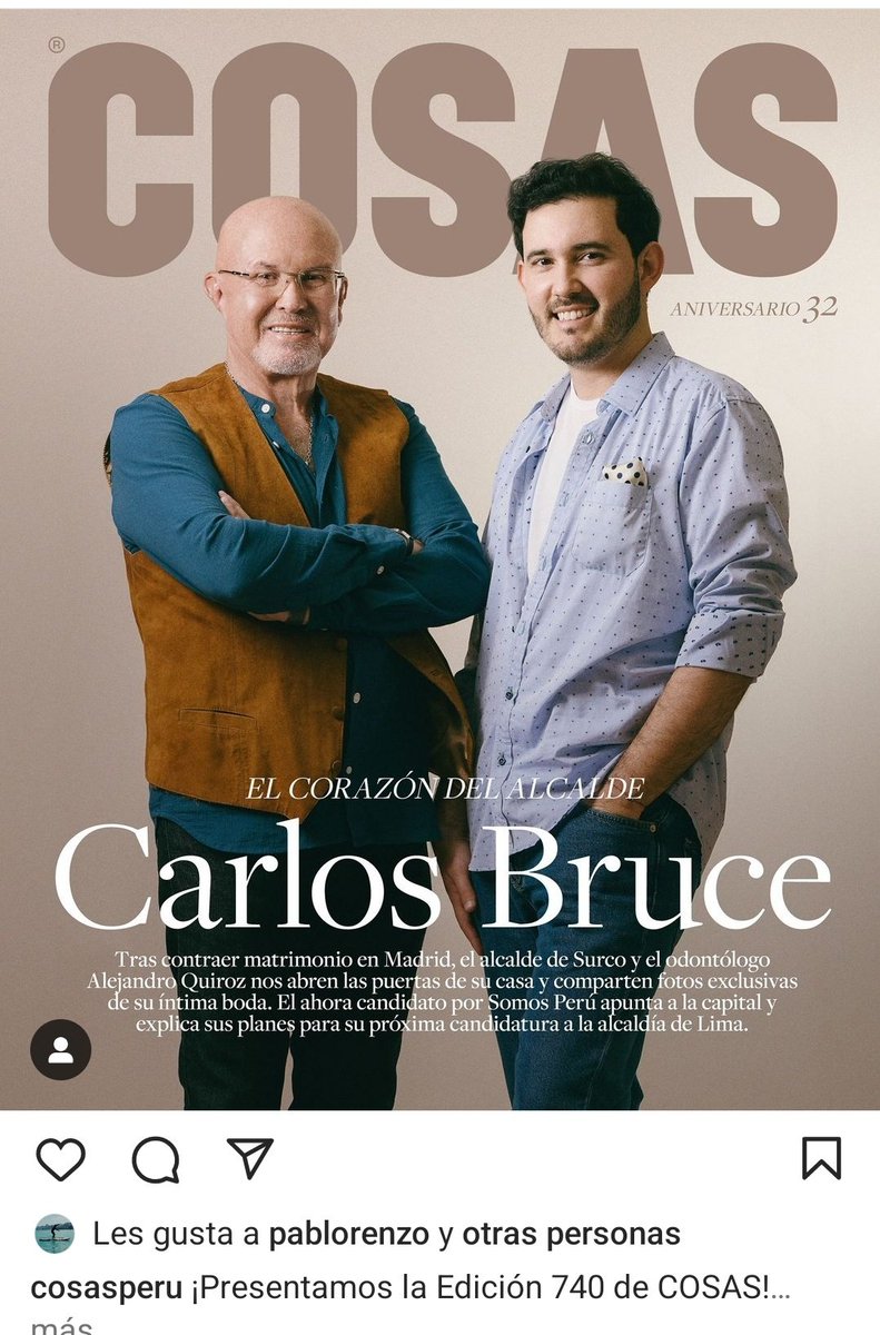 cristinaq's tweet photo. Un excelente alcalde @Carlos_Bruce. Me encanta saber que encontró el amor y que además lo pueda ventilar publicamente en un país como éste. Viva el Amor!

Bien @#RevistaCosas por esa portada y mensaje en pro de la diversidad. https://t.co/I3dQU7C3ah