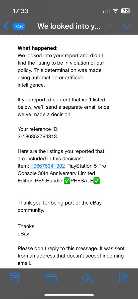 MRKTracy's tweet photo. @jimmysbowers Yea @eBay want that cash. Not working cause “ai” says not presale.  Either eBay has the dumbest ai ever or they don’t wanna know. https://t.co/IKpQqkdCa2