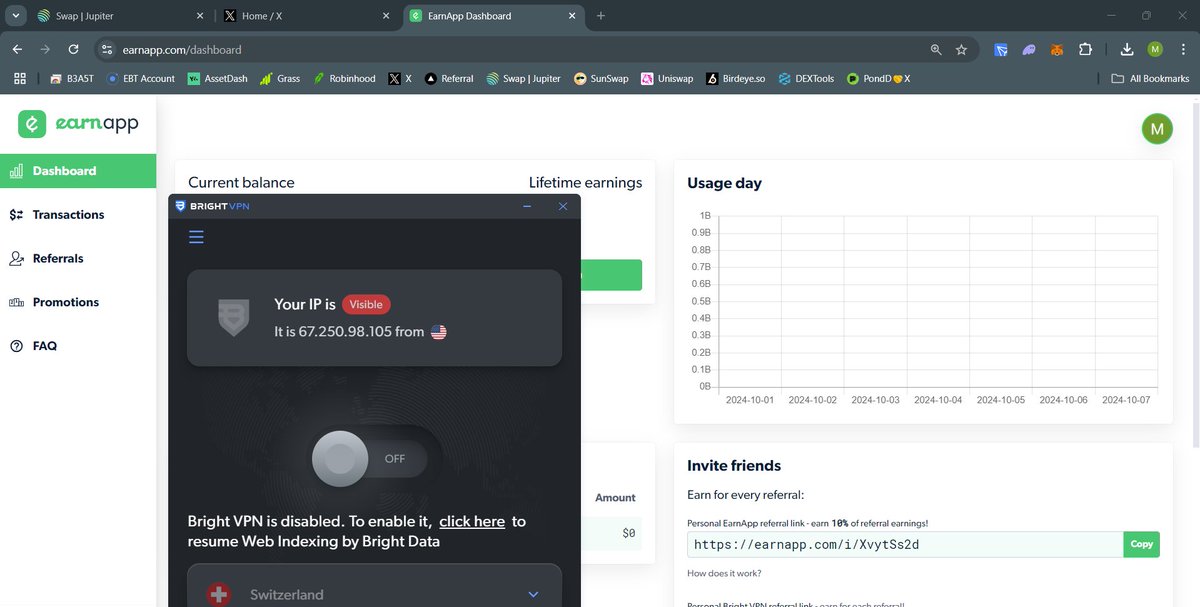 tm3_eth's tweet photo. Free VPN? Yes please. i saw this #BrightVPN on some list, been using it as Switzerland lately.
Free, sharing resources to use it... FIREEEE
Now referring with #EarnApp so check it out!
https://t.co/A9xEffKxVM 🔥
#Referrals #Earn #Data #Share https://t.co/ioUgGNAa2o