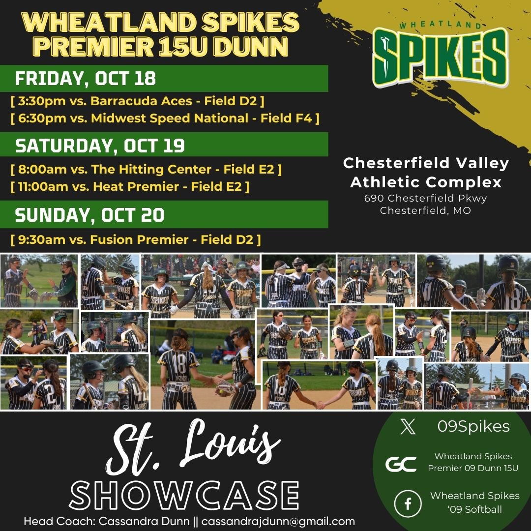 Addyson Dunn-2027 (@addysondunn2027) on Twitter photo Here’s are schedule for the St Louis Showcase in 2 weekends. Can’t wait!! <a href="/09Spikes/">Wheatland Spikes Premier 09</a> <a href="/WheatlandSpikes/">Wheatland Spikes Softball</a> <a href="/NWFRaiders_SB/">NWF Softball</a> Here’s are schedule for the St Louis Showcase in 2 weekends. Can’t wait!! <a href="/09Spikes/">Wheatland Spikes Premier 09</a> <a href="/WheatlandSpikes/">Wheatland Spikes Softball</a> <a href="/NWFRaiders_SB/">NWF Softball</a>