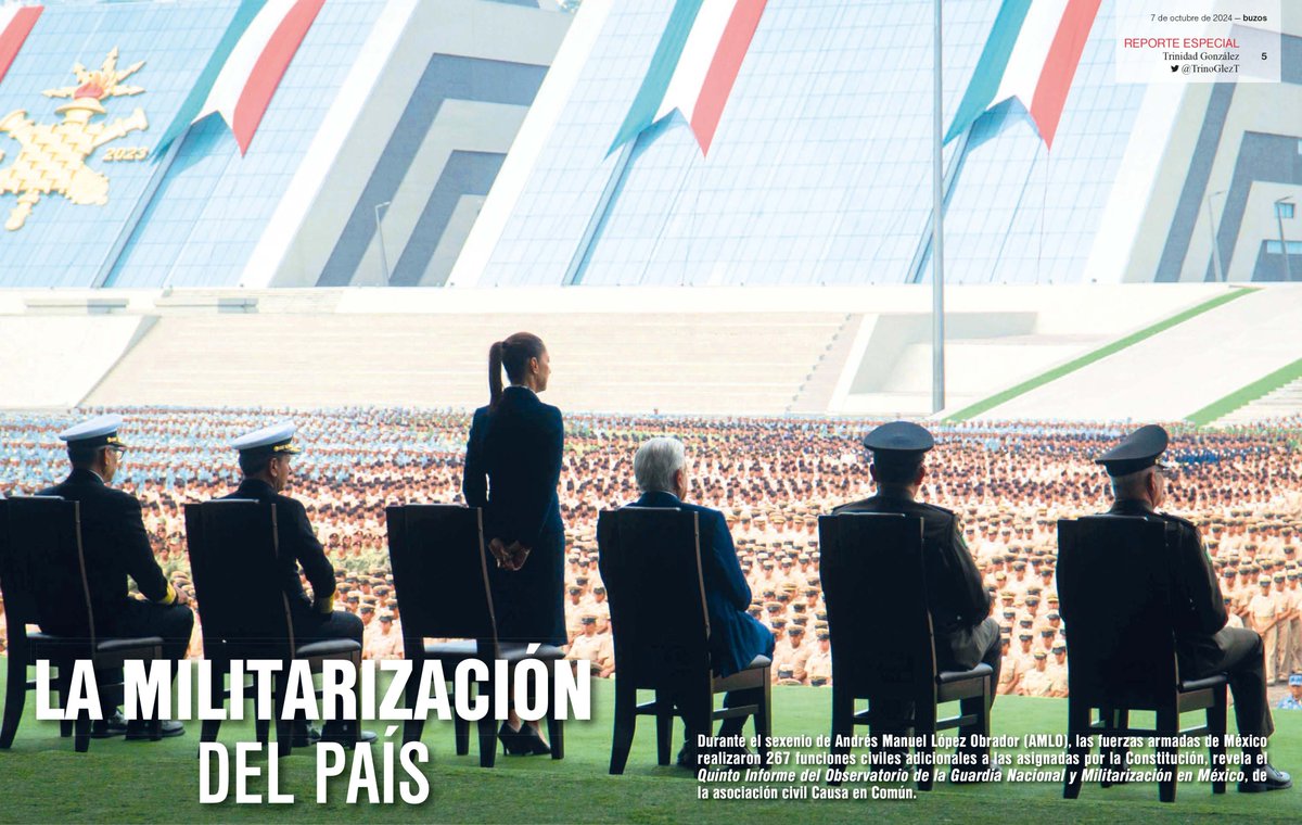 🔴#buzos | Los riesgos de la militarización del país 🪖

Con AMLO, las fuerzas armadas de México realizaron 267 funciones civiles adicionales a las asignadas por la Constitución. 
📎bit.ly/4h56klI