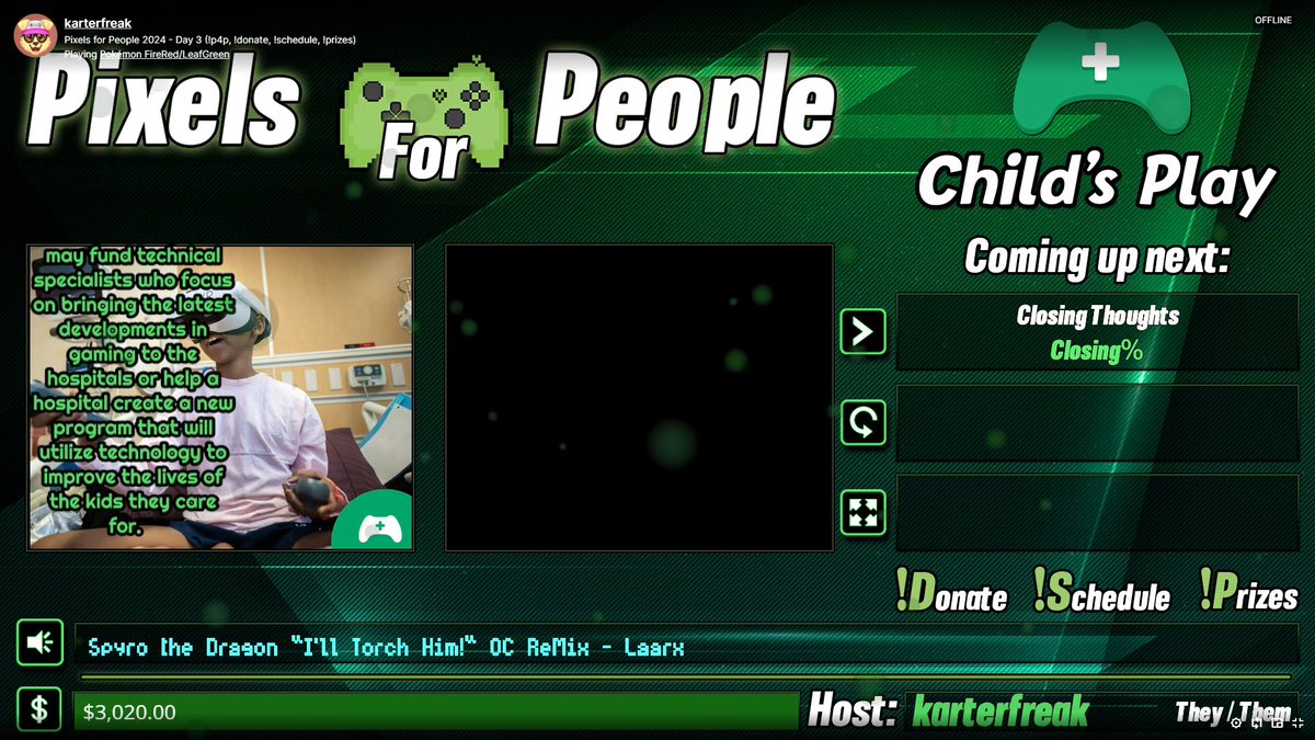 karterfreak's tweet photo. We ended up raising $3020 for Child's Play charity!

Thank you everyone who was involved in putting this event together, be it restreamer, host, runner or commentator, and thank you for the tremendous turnout over the last three days from everyone who watched! https://t.co/BrowoiMJfx