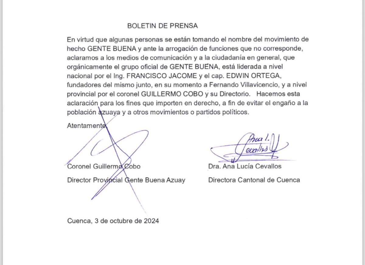 Ojo esas empresas políticas y alguno que otro partido decente, si es que hay aún,  con este individuo. 👇🏻👇🏻👇🏻

Hay un sujeto que no sólo quiere destruir el legado de la Gente Buena de Fernando Villavicencio sino que como vil parásito de la política, desde el asesinato de Fernando