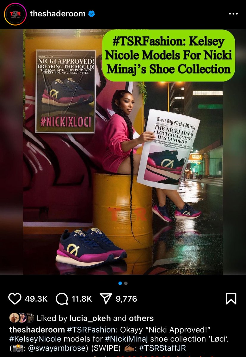 NICKIMINAJ's tweet photo. The fact that @TheShadeRoom posted this LIE 5 days ago & im just now finding out. chiiiiii LOL!!!!!!! I love being booked & busy.  “Models for my collection”? 😩
She posted a photo in my sneakers. 
Me, nor my company knew anything about it until she posted it. So she did what many ppl did when they received my sneakers, they posted a photo in them. Kelsey def went all the way out with this professional looking backdrop tho…but she is in no way professionally connected to my sneaker brand. No matter what yall pay the Shaderoom to post, plz remember that I did a sold out record breaking tour & was then ASKED to do a 2nd leg. Too busy & too successful for the clownery. These calculated, planned stories & narratives everytime yall gotta promote is only make me feel even more like I’m that B!CH!!!!! no confidence in your talents & abilities as labels to sell albums or ANYTHING so you waste money & energy on this. #GagCityMIAMI TONIGHT!!!! Btw, did Kelsey not tell them she wasn’t modeling for the line barbz? Did she just let them think that? I gotta get caught up yall. 
lol chiiiiiii WOO WEE!!!!!!!! BOOF ON. MAKEUP CHAIR.