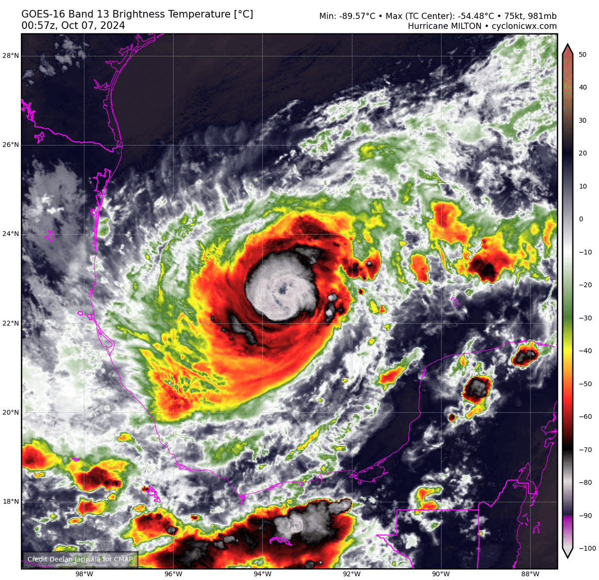 michaelwx6's tweet photo. Hurricane #Milton just had a massive convection burst, Big time intensification, Wow! https://t.co/KpdmvqptRf