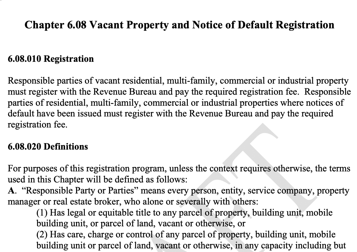 Does anyone know if this draft vacant property registration policy ever took effect in PDX?  Trying to pull all the levers to get an absentee neighbor (perfectly good house vacant for >3 years) off the dime to rent or sell the house. <a href="/PNWelcome/">Portland: Neighbors Welcome</a> <a href="/andersem/">Michael Andersen</a> 

portlandonline.com/shared/cfm/ima…