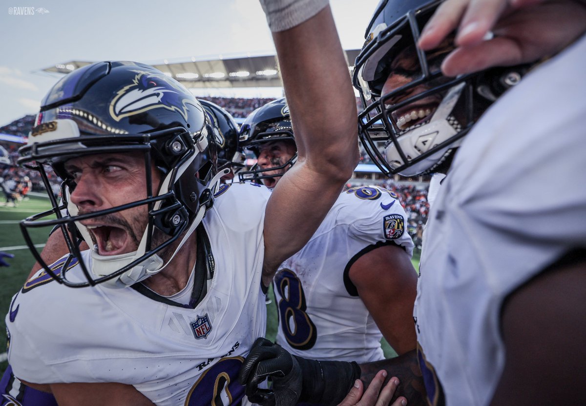 sgellison's tweet photo. I still can't believe the ending we just witnessed:

* After getting torched all day, suddenly the defense comes up big with a Marlon Humphrey INT

* After a bad streak of missing from 50+, Justin Tucker hits a 56-yarder to tie the game

* Defense hold again, forcing the game to OT

* Ravens win coin toss, and after a magical second half, Lamar Jackson fumbles the snap and Bengals recover.

* Bengals go for a win on a FG, but the hold is bumbled and McPherson missed

* Derrick Henry rumbles for 51 yards to set up an easy FG for Tucker

* Tucker hits the game winner

My head is still spinning.

📸: @Ravens