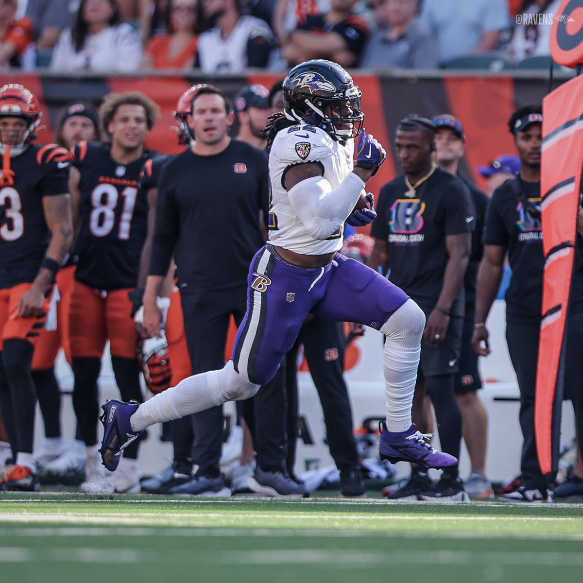 sgellison's tweet photo. I still can't believe the ending we just witnessed:

* After getting torched all day, suddenly the defense comes up big with a Marlon Humphrey INT

* After a bad streak of missing from 50+, Justin Tucker hits a 56-yarder to tie the game

* Defense hold again, forcing the game to OT

* Ravens win coin toss, and after a magical second half, Lamar Jackson fumbles the snap and Bengals recover.

* Bengals go for a win on a FG, but the hold is bumbled and McPherson missed

* Derrick Henry rumbles for 51 yards to set up an easy FG for Tucker

* Tucker hits the game winner

My head is still spinning.

📸: @Ravens