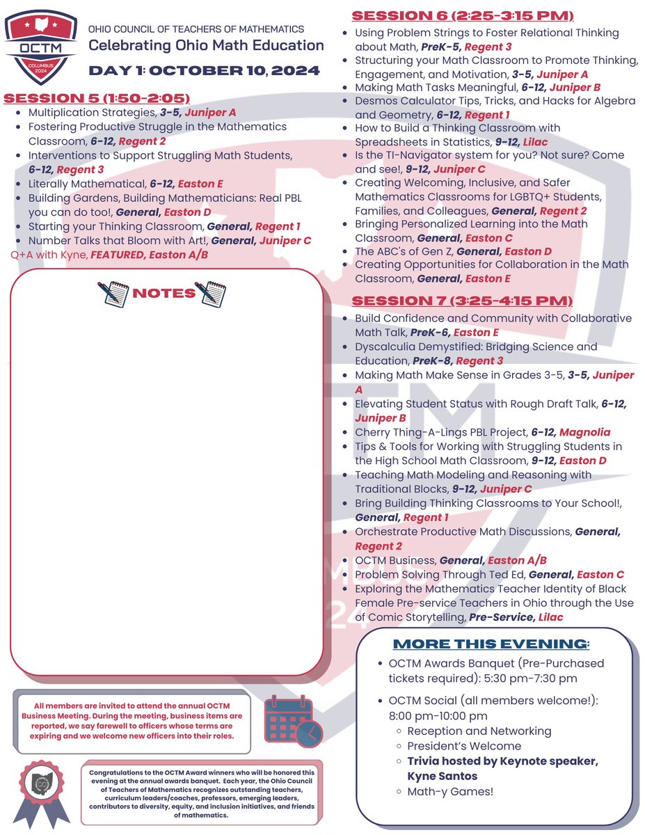 Did you know our printable program includes session titles, other events, &amp; notes areas? Print it beforehand or get one at the conference. It's a handy reference, but remember to check the app for the latest updates and schedule changes. #OCTM2024 
bit.ly/OCTMprogram