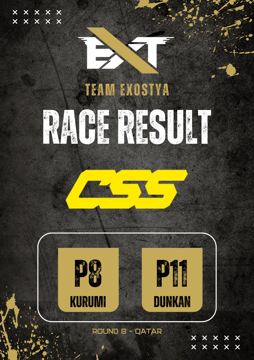 EXOSTYA_ (@teamexostyafr) on Twitter photo Great race from our drivers @Ext_Kurumi and <a href="/D_u_n_k_a_n/">GT10_DunKan</a> Starting last following a qualifying ban, they were able to come back and limit the damage. 🔥🖤🤍
<a href="/competitivessf1/">Competitive Speed Series</a> Great race from our drivers @Ext_Kurumi and <a href="/D_u_n_k_a_n/">GT10_DunKan</a> Starting last following a qualifying ban, they were able to come back and limit the damage. 🔥🖤🤍
<a href="/competitivessf1/">Competitive Speed Series</a>