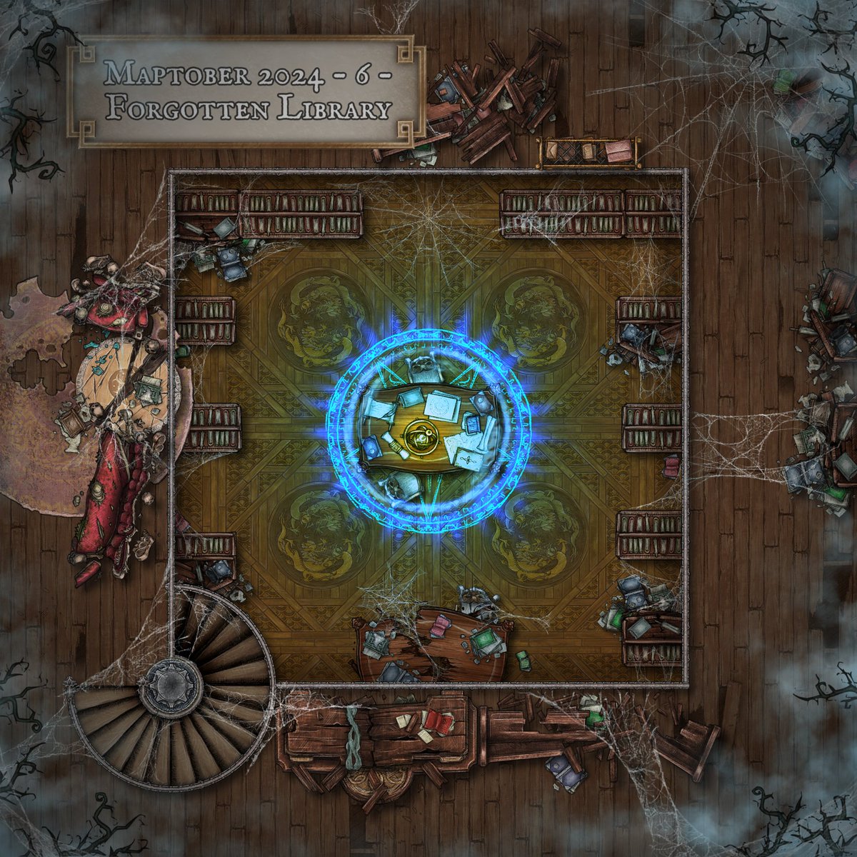 #maptober2024
<a href="/inkarnaterpg/">Inkarnate</a> 

6 - Forgotten Library 

The last one forgot to dim the light.